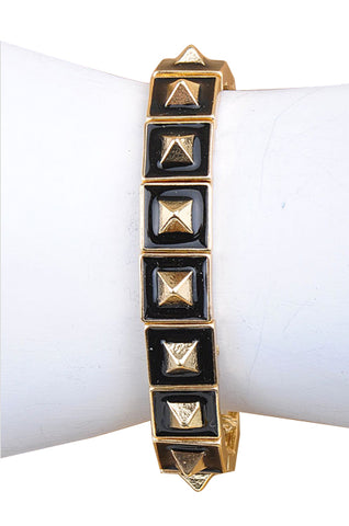 Licorice Dipped & Gold Pyramid Stretch Bracelet - My Jewel Candy