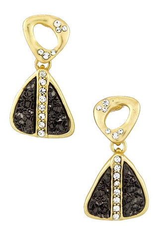 Gold & Black Druzy Triangle Present Earrings - My Jewel Candy