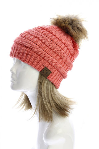 CC Beanie with Pom: Coral - My Jewel Candy