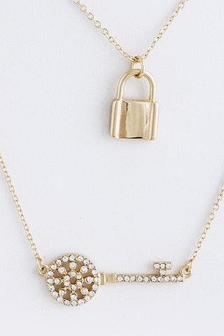 Layered Lock & Key Crystal Necklace - My Jewel Candy