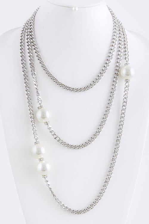 Chain and Pearl Layered Necklace - My Jewel Candy