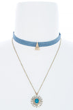 Denim Choker Crystal Sunburst Layered Necklace - My Jewel Candy - 2
