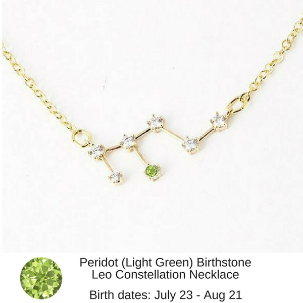 Leo Constellation Zodiac Necklace with Peridot Birthstone