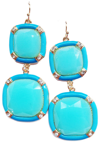 Blue & Turquoise Square Drop Earrings - My Jewel Candy