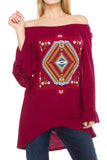 Tribal Piece Print Off Shoulder Tunic Top - My Jewel Candy - 3