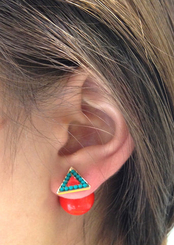 Triangle Orange & Turquoise Double-Sided Earrings - My Jewel Candy - 1