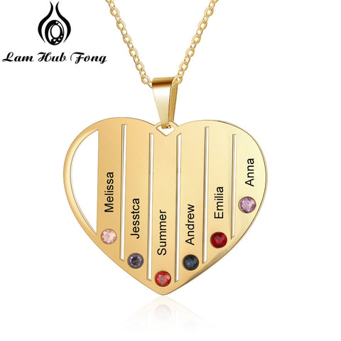 Personalized Birthstone Necklace Custom Name Heart Necklace I Love You Necklace Charm Jewelry Family Gift for Mom (Lam Hub Fong)