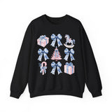 Coquette Christmas Bows Sweatshirt, Classic Christmas Shirt, Coquette Blue Pink Bows Sweatshirt Gift for Friend ideas, Casual Comfort Sweatshirts