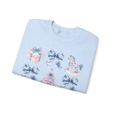 Coquette Christmas Bows Sweatshirt, Classic Christmas Shirt, Coquette Blue Pink Bows Sweatshirt Gift for Friend ideas, Casual Comfort Sweatshirts