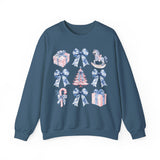 Coquette Christmas Bows Sweatshirt, Classic Christmas Shirt, Coquette Blue Pink Bows Sweatshirt Gift for Friend ideas, Casual Comfort Sweatshirts