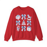 Coquette Christmas Bows Sweatshirt, Classic Christmas Shirt, Coquette Blue Pink Bows Sweatshirt Gift for Friend ideas, Casual Comfort Sweatshirts
