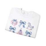 Coquette Christmas Bows Sweatshirt, Classic Christmas Shirt, Coquette Blue Pink Bows Sweatshirt Gift for Friend ideas, Casual Comfort Sweatshirts