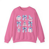 Coquette Christmas Bows Sweatshirt, Classic Christmas Shirt, Coquette Blue Pink Bows Sweatshirt Gift for Friend ideas, Casual Comfort Sweatshirts