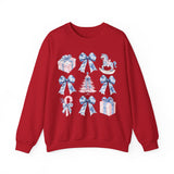 Coquette Christmas Bows Sweatshirt, Classic Christmas Shirt, Coquette Blue Pink Bows Sweatshirt Gift for Friend ideas, Casual Comfort Sweatshirts