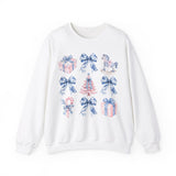 Coquette Christmas Bows Sweatshirt, Classic Christmas Shirt, Coquette Blue Pink Bows Sweatshirt Gift for Friend ideas, Casual Comfort Sweatshirts