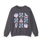 Coquette Christmas Bows Sweatshirt, Classic Christmas Shirt, Coquette Blue Pink Bows Sweatshirt Gift for Friend ideas, Casual Comfort Sweatshirts