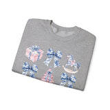 Coquette Christmas Bows Sweatshirt, Classic Christmas Shirt, Coquette Blue Pink Bows Sweatshirt Gift for Friend ideas, Casual Comfort Sweatshirts