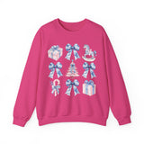 Coquette Christmas Bows Sweatshirt, Classic Christmas Shirt, Coquette Blue Pink Bows Sweatshirt Gift for Friend ideas, Casual Comfort Sweatshirts