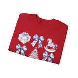 Coquette Christmas Bows Sweatshirt, Classic Christmas Shirt, Coquette Blue Pink Bows Sweatshirt Gift for Friend ideas, Casual Comfort Sweatshirts