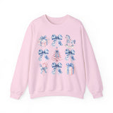 Coquette Christmas Bows Sweatshirt, Classic Christmas Shirt, Coquette Blue Pink Bows Sweatshirt Gift for Friend ideas, Casual Comfort Sweatshirts