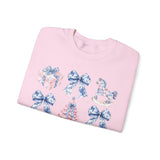 Coquette Christmas Bows Sweatshirt, Classic Christmas Shirt, Coquette Blue Pink Bows Sweatshirt Gift for Friend ideas, Casual Comfort Sweatshirts