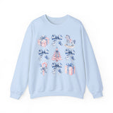 Coquette Christmas Bows Sweatshirt, Classic Christmas Shirt, Coquette Blue Pink Bows Sweatshirt Gift for Friend ideas, Casual Comfort Sweatshirts