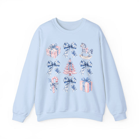 Coquette Christmas Bows Sweatshirt, Classic Christmas Shirt, Coquette Blue Pink Bows Sweatshirt Gift for Friend ideas, Casual Comfort Sweatshirts