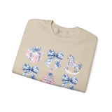 Coquette Christmas Bows Sweatshirt, Classic Christmas Shirt, Coquette Blue Pink Bows Sweatshirt Gift for Friend ideas, Casual Comfort Sweatshirts