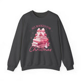 Coquette Christmas All Booked for Christmas Sweatshirt, Bookish Christmas Schedule Shirt, Coquette Pink Bows Sweatshirt Gift for Friend, Booktok Gift ideas, Classic Christmas Sweatshirts for book lovers, Casual Comfort for fantasy book readers,