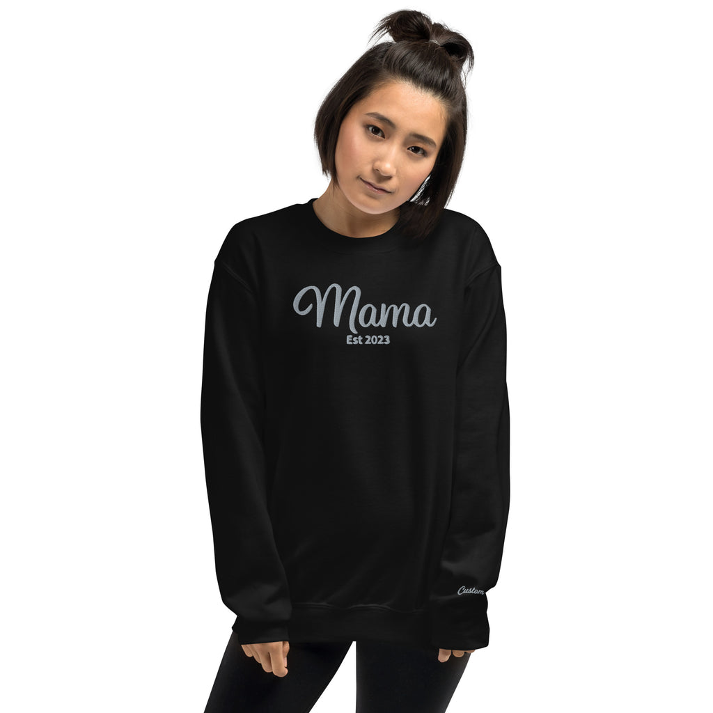Embroidered Mama Sweatshirt with initials on Sleeve, Custom Mama Established Unisex Crewneck, Personalized Mom Shirt with Date, New Mom Gift