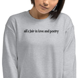 all's fair in love and poetry embroidered sweatshirt, TTPD Crewneck with embroidered sleeve,