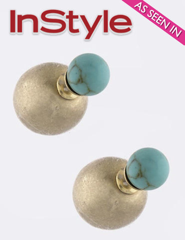 Turquoise Crackled Stone Double-Sided Earrings (As seen in InStyle Magazine) - My Jewel Candy - 1
