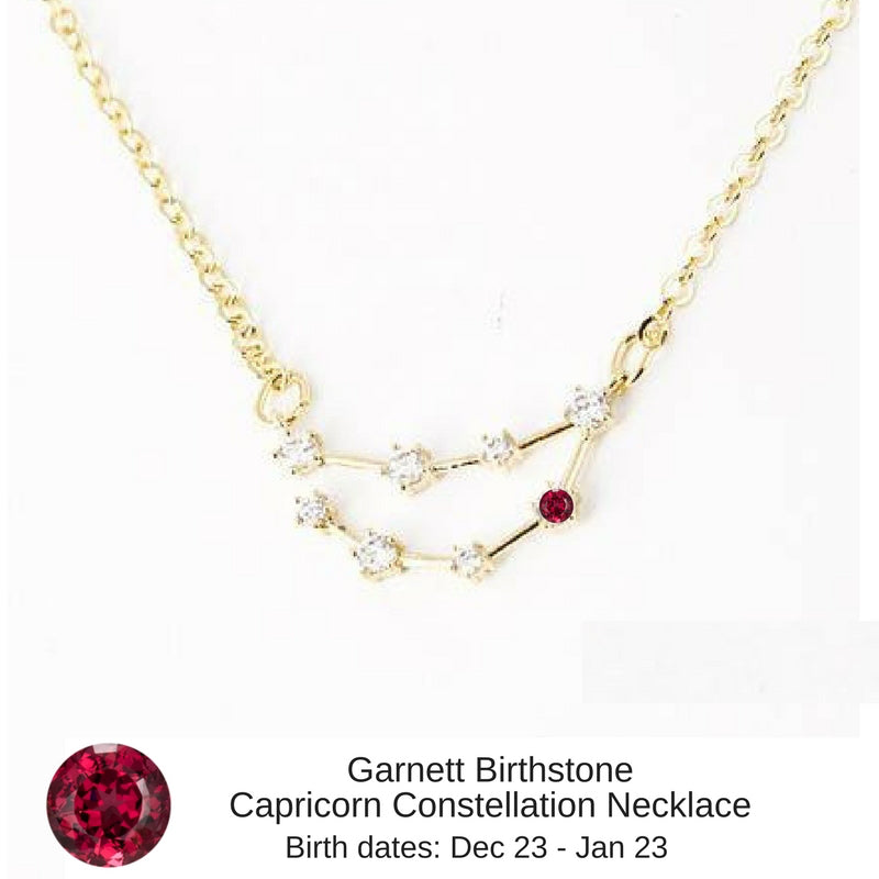 Capricorn Birthstone Constellation Zodiac Necklace (with Garnett Birthstone) - "Star Candy"