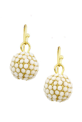 Cream Dangle Disco Ball Earrings - My Jewel Candy - 1