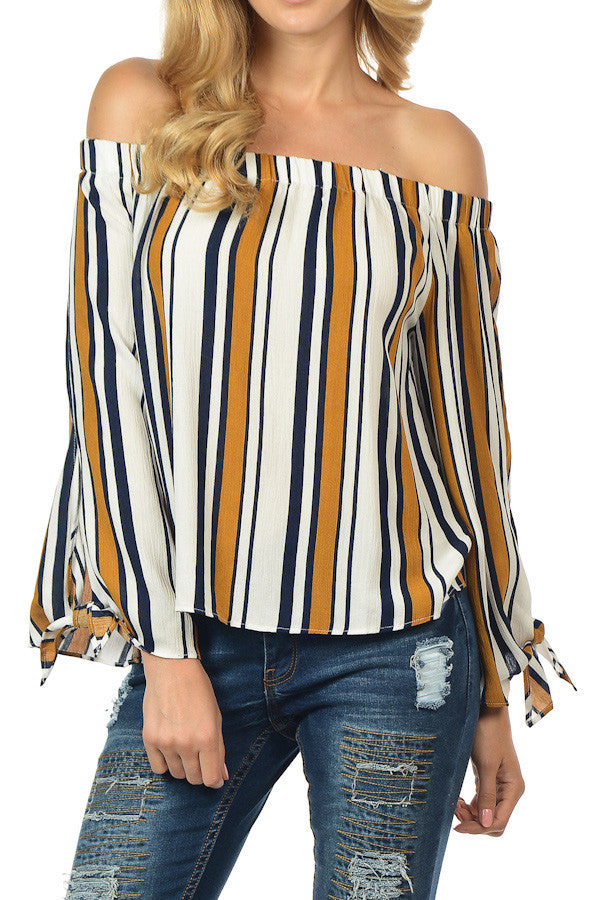 Stripe Printed Off the Shoulder Top - My Jewel Candy - 1
