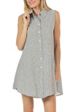Sleeveless Stripe Printed Button Up Dress with Side Pocket - My Jewel Candy - 1