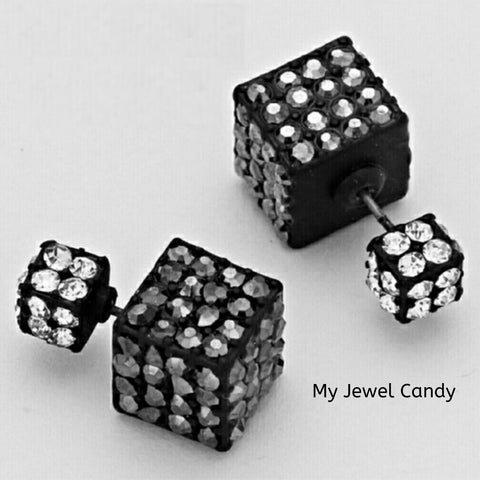 Double-Sided Cube Earrings (Hematite)
