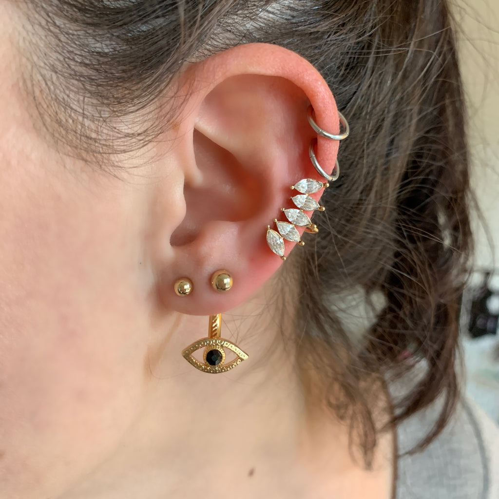 Eye Double Sided Gold Earring & Ear Cuff