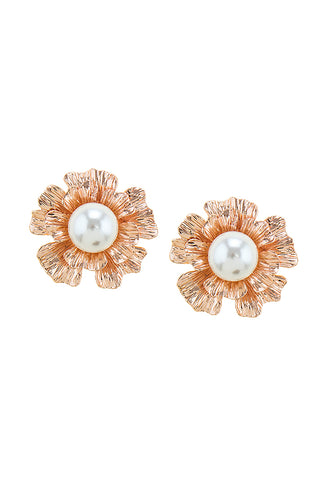 Flowering Rose-Gold Pearl Earrings