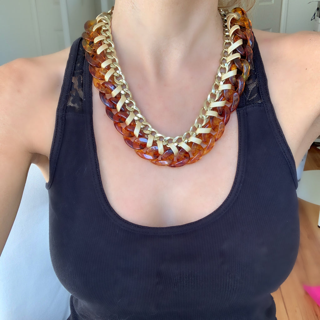 Faux Tortoise & Chain Gold Necklace (Only ONE available)