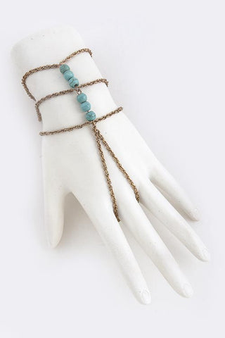 Triple Beaded Antique Gold & Turquoise Finger Bracelet - My Jewel Candy