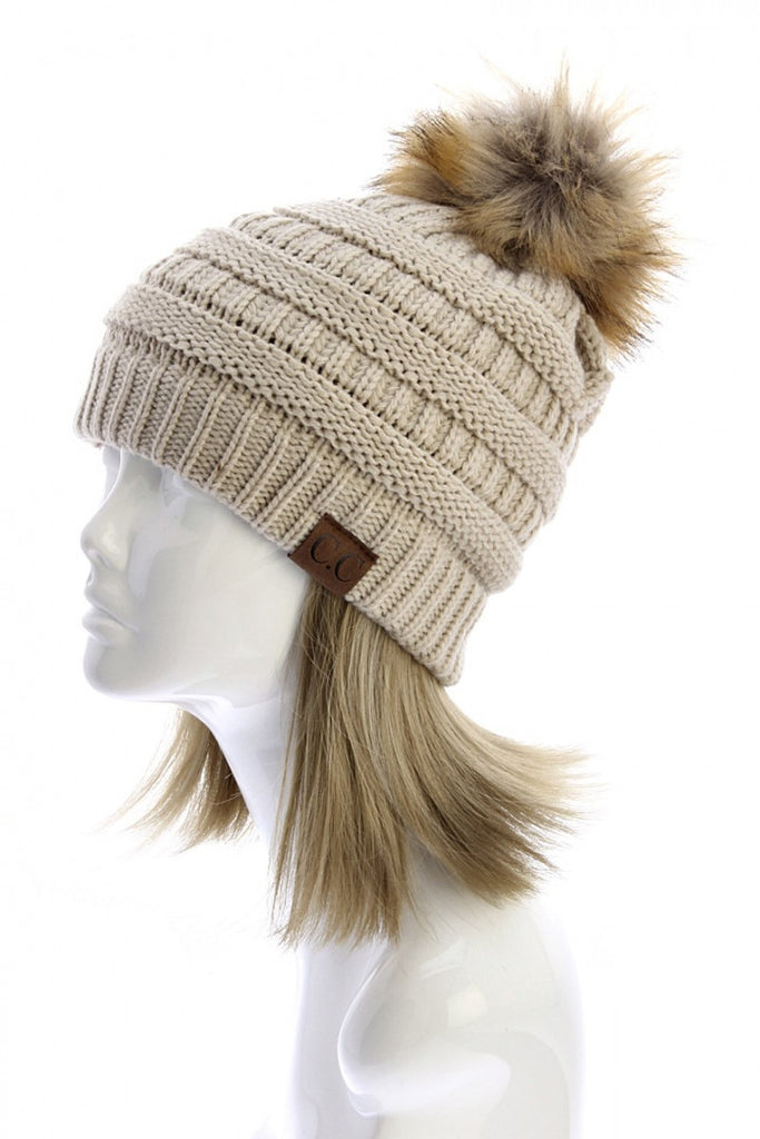 CC Beanie with Pom: Beige - My Jewel Candy