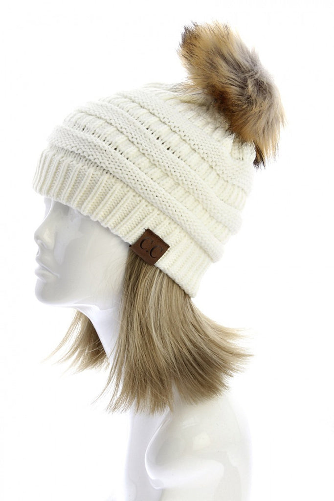 CC Beanie with Pom: Ivory - My Jewel Candy