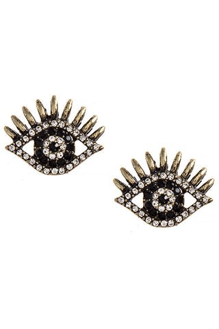 Crystal Encrusted Evil Eye Stud Earrings - My Jewel Candy - 1