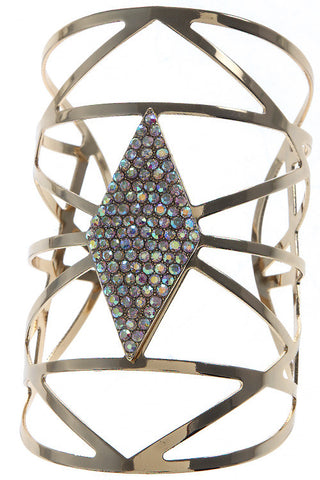 Crystal Encrusted Geometric Wide Cuff Bracelet - My Jewel Candy - 1