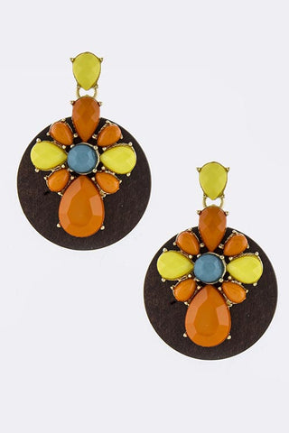Acrylic Ornate with Wood Disk Drop Earrings - My Jewel Candy - 1