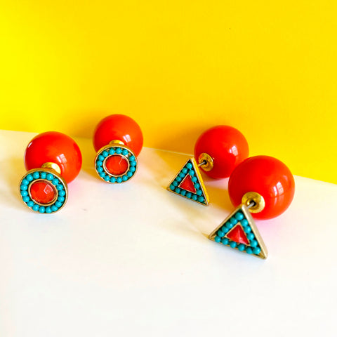Orange & Turquoise Earrings Double Sided Earrings (As seen in Life & Style Magazine)