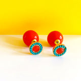Navy & Sea Green Beaded Double-Sided Earrings (As seen in Life & Style Magazine)