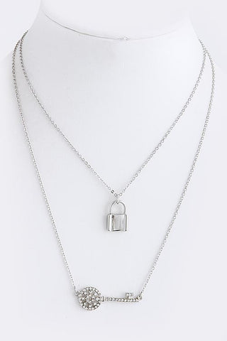 Layered Lock & Key Crystal Necklace - My Jewel Candy