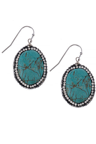 Oval Faux Stone Ornate Bezel Earrings - My Jewel Candy - 1